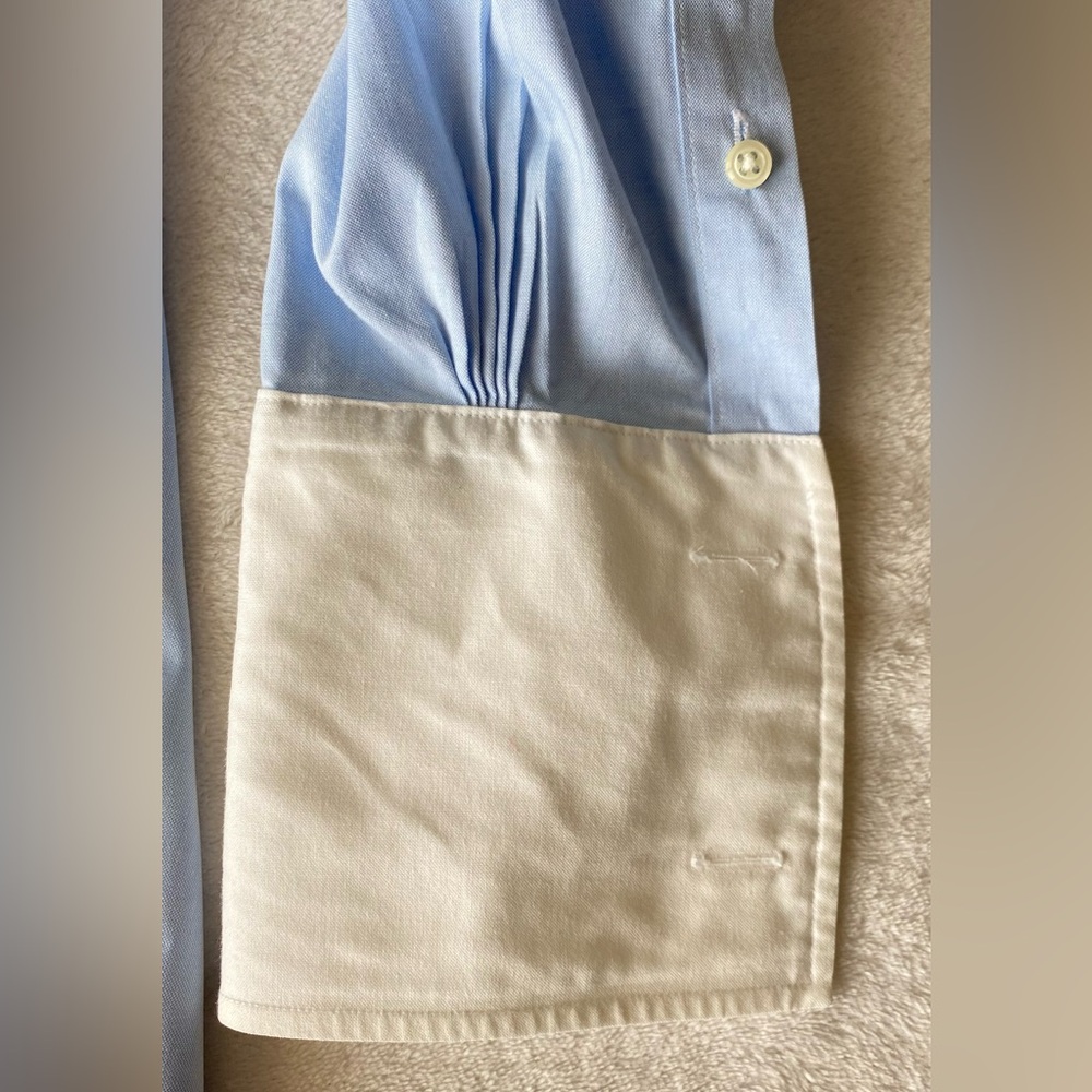Brooks Brothers Blue White Contrast Collar French Cuff Button Down Shirt sz8 - Picture 7 of 13